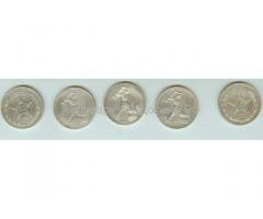 Старинные серебрянные монеты, 5 штук прошлый век